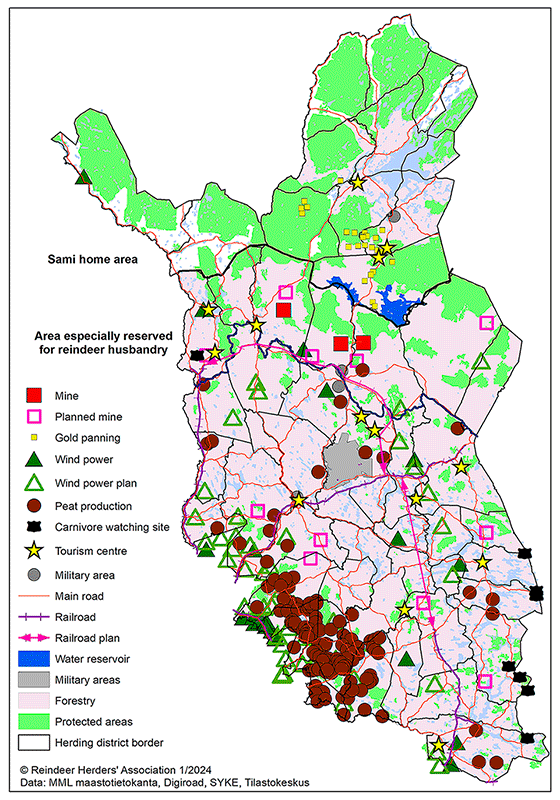 Land usage in the Finnish reindeer husbandry area 2024.